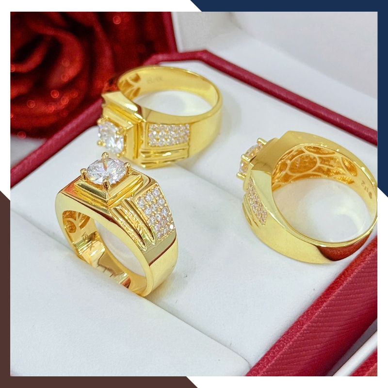 Nhẫn Nam Vàng Tây 10k Mặt Vuông/ Tròn Đính Hột Đá Trắng NVNA60