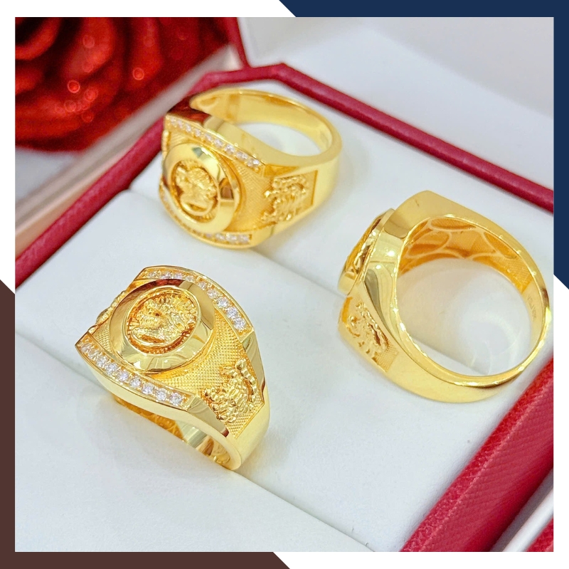 Nhẫn Nam Vàng Tây 10k Mặt Vuông/ Tròn Đính Hột Đá Trắng NVNA60