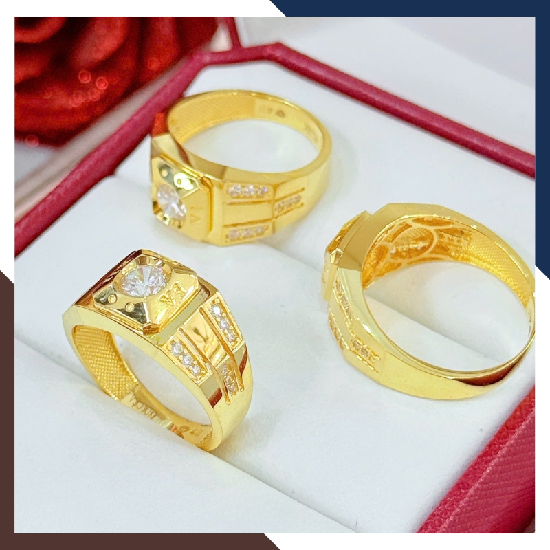 Nhẫn Nam Vàng Tây 10k Mặt Vuông/ Tròn Đính Hột Đá Trắng NVNA60