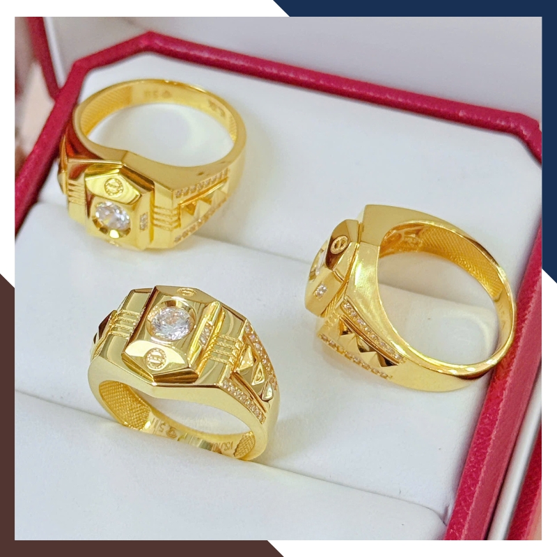 Nhẫn Nam Vàng Tây 10k Mặt Vuông/ Tròn Đính Hột Đá Trắng NVNA60