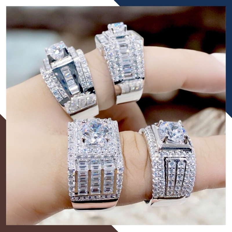 Nhẫn Nam Vàng Trắng 10k Đính Đá CZ Sang Trọng