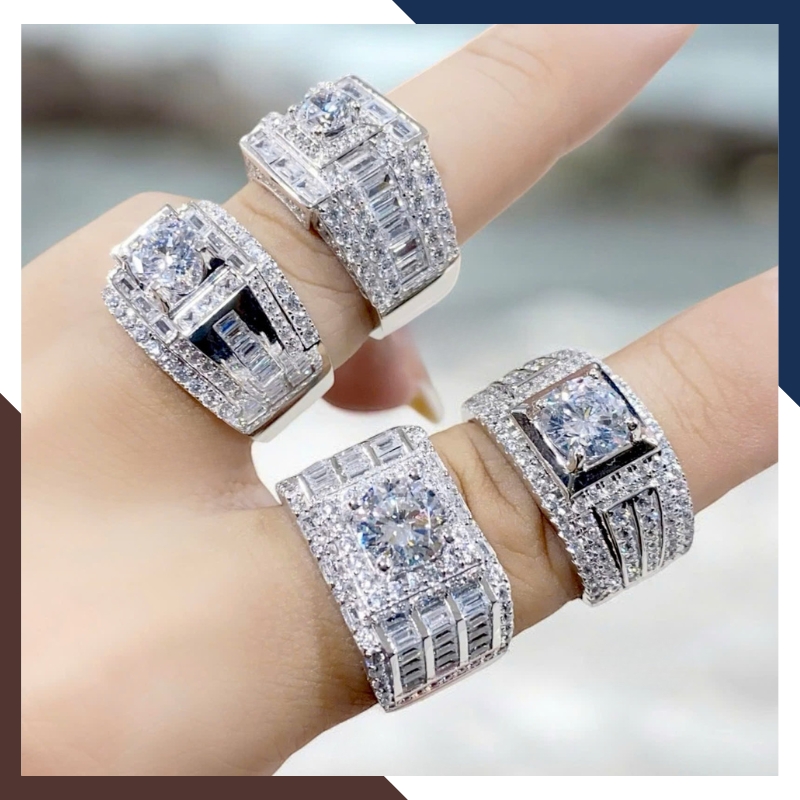 Nhẫn Nam Vàng Trắng 10k Đính Đá CZ Sang Trọng NVNA93