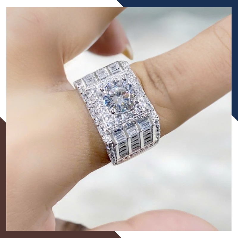 Nhẫn Nam Vàng Trắng 10k Đính Đá CZ Sang Trọng NVNA93