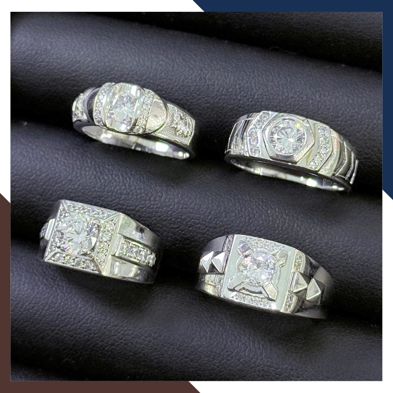 Nhẫn Nam Vàng Trắng 10k Đính Đá CZ Nhiều Mẫu Lịch Lãm NVNA98