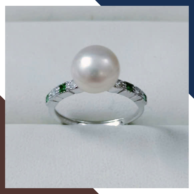 Nhẫn Ngọc Trai Đơn Giản Đính Đá Xanh Cho Nữ Đẹp NNT27 | Ngọc Trai Thật