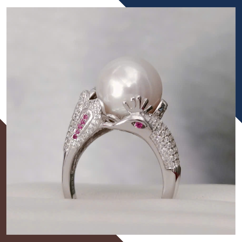 Nhẫn Ngọc Trai Thật 12MM Hình Con Công Đẹp Cho Nữ NNT37