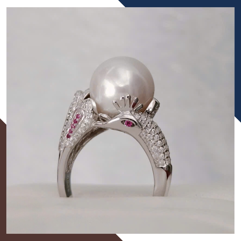 Nhẫn Ngọc Trai Thật 12MM Hình Con Công Đẹp Cho Nữ NNT37