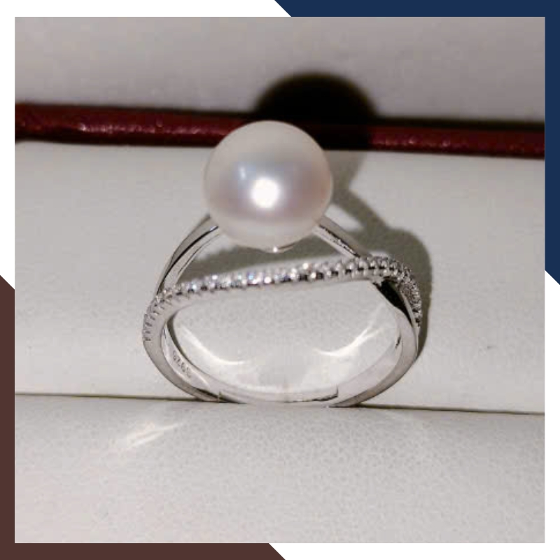 Nhẫn Ngọc Trai Thật Thân Đan Chéo Đẹp Trẻ Trung NNT36