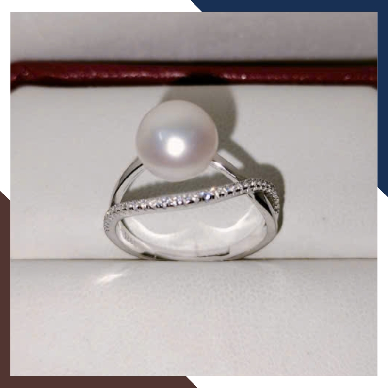 Nhẫn Ngọc Trai Thật Thân Đan Chéo Đẹp Trẻ Trung NNT36