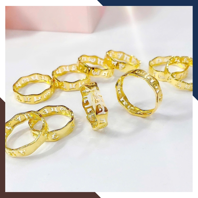 Nhẫn Om Mani Padme Hum Lục Tự Đại Minh Chú Bằng Vàng tây 10k Mã NVN65
