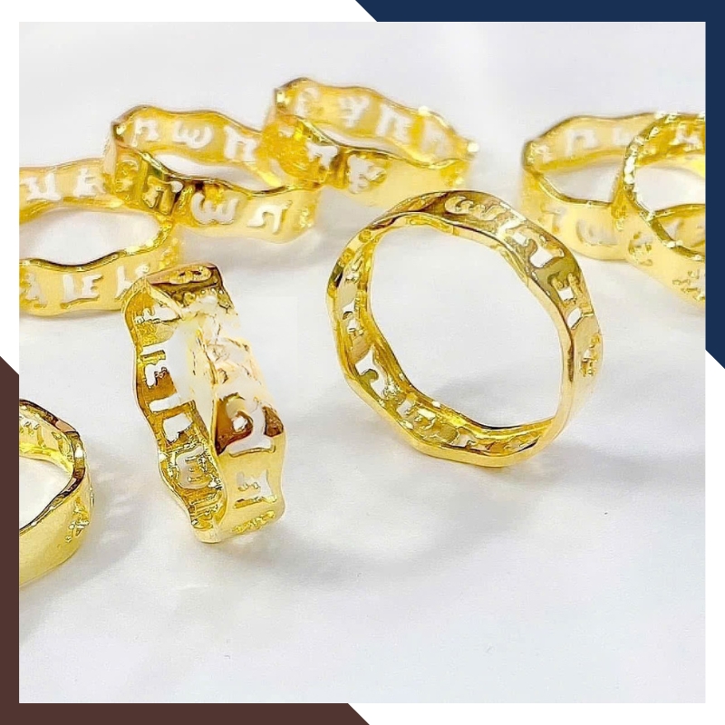 Nhẫn Om Mani Padme Hum Lục Tự Đại Minh Chú Bằng Vàng tây 10k Mã NVN65