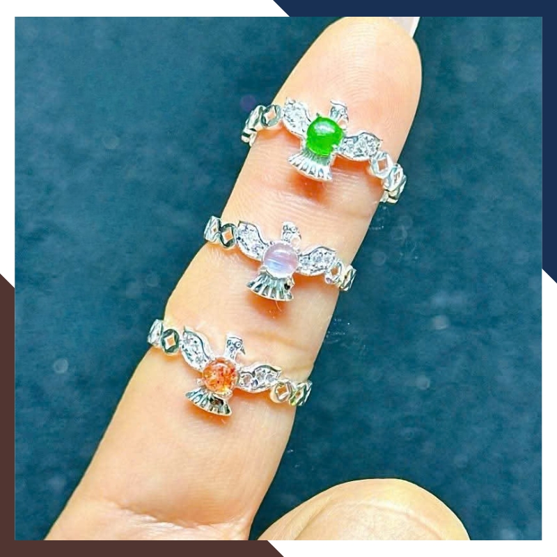 Nhẫn Phượng Hoàng Bạc 925 NB01 – Đính Đá Tự Nhiên Hợp Mệnh