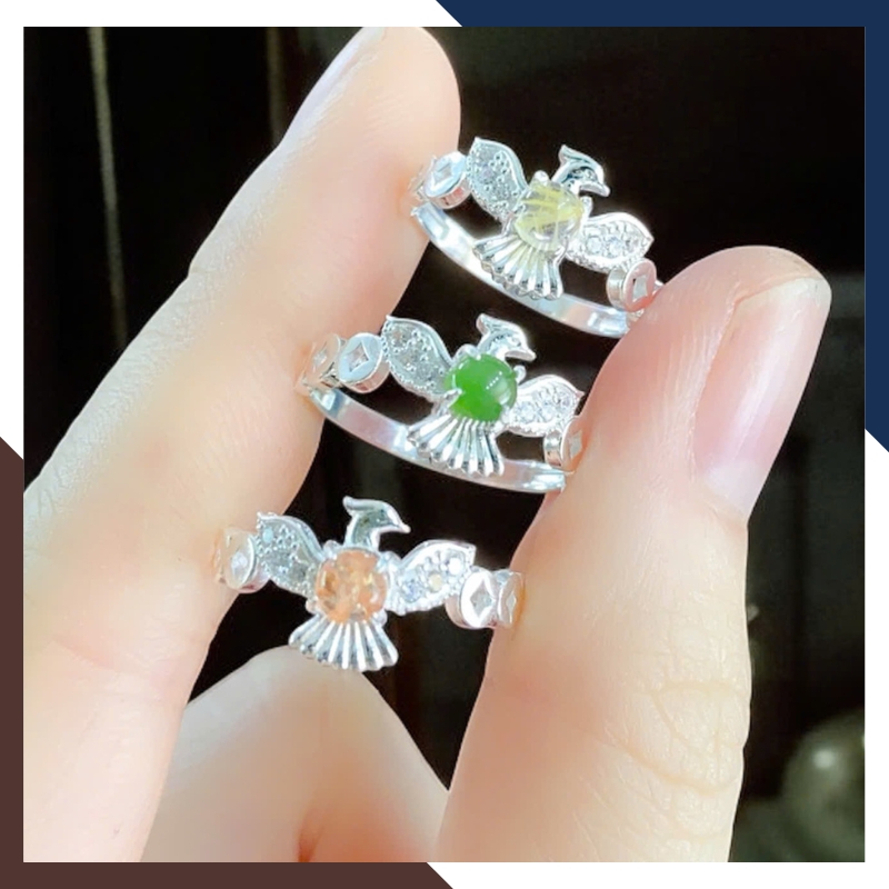 Nhẫn Phượng Hoàng Bạc 925 NB01 – Đính Đá Tự Nhiên Hợp Mệnh