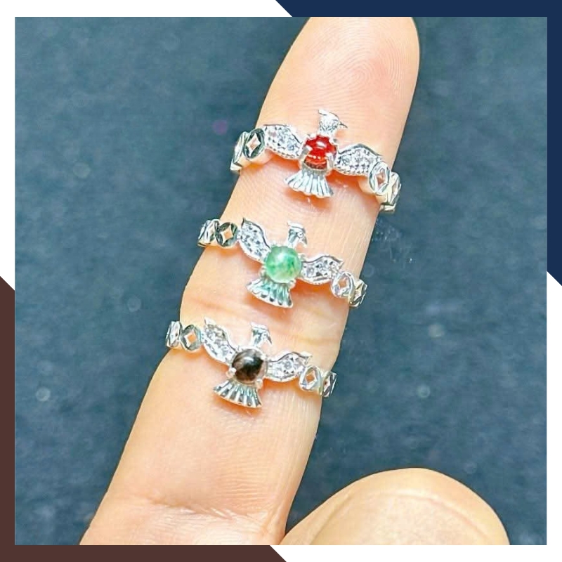 Nhẫn Phượng Hoàng Bạc 925 NB01 – Đính Đá Tự Nhiên Hợp Mệnh