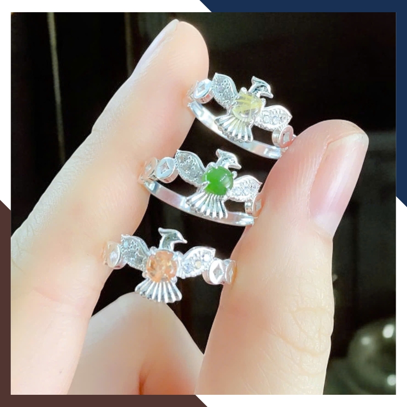Nhẫn Phượng Hoàng Bạc 925 NB01 – Đính Đá Tự Nhiên Hợp Mệnh