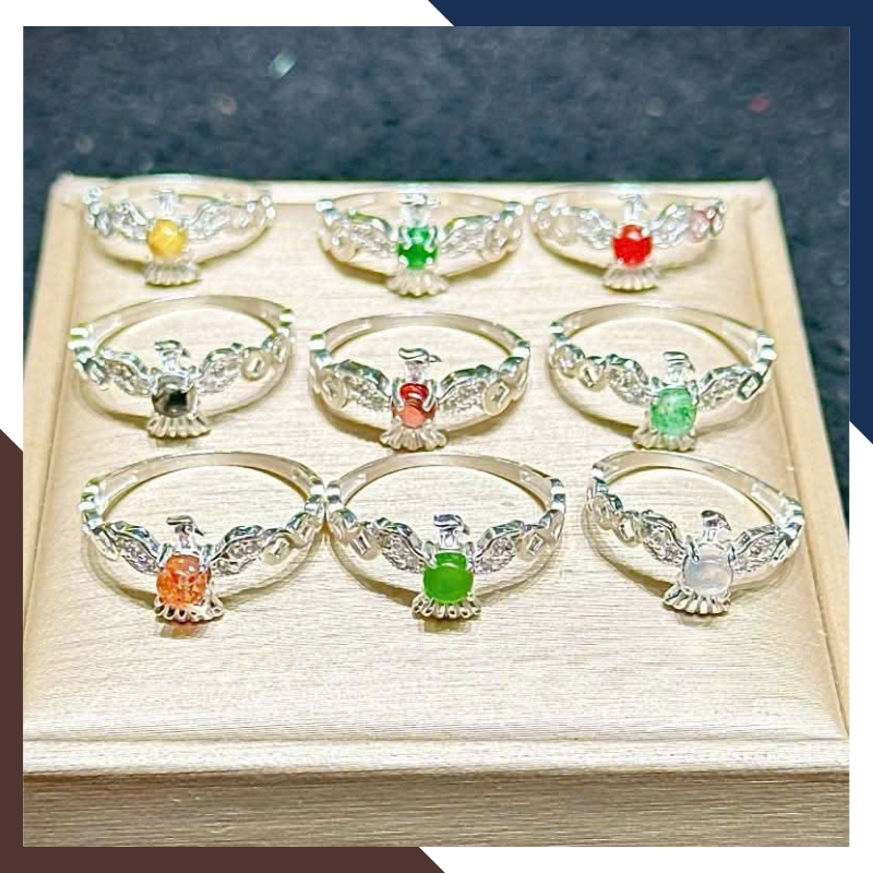 Nhẫn Phượng Hoàng Bạc 925 NB01 – Đính Đá Tự Nhiên Hợp Mệnh