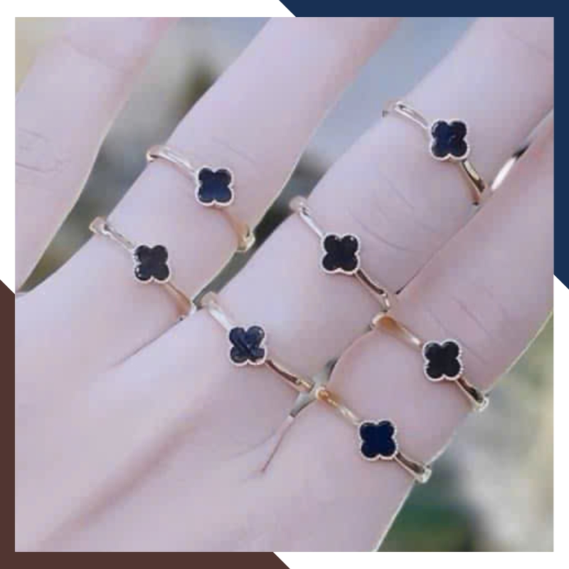Nhẫn Vàng Cỏ 4 Lá Đen, Đỏ, Trắng, Xanh Theo Mệnh Hút Tài Lộc NVN232 | Vàng Tây 10k