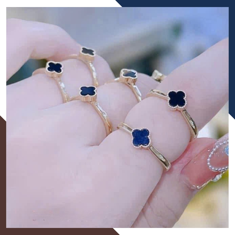 Nhẫn Vàng Cỏ 4 Lá Đen, Đỏ, Trắng, Xanh Theo Mệnh Hút Tài Lộc NVN232 | Vàng Tây 10k