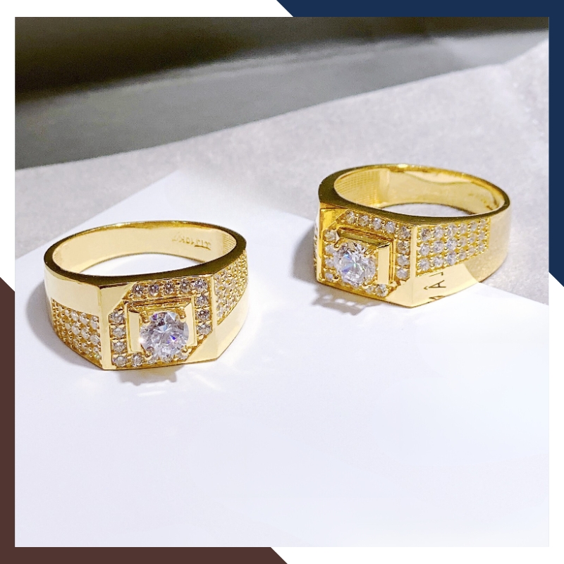 Nhẫn vàng nam 1 chỉ, nhẫn vàng tây 10k đính hột đá trắng nhô cao cho nam đẹp mã TL112