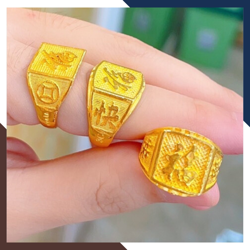 Nhẫn Vàng Nam 24k 9999 2 Chỉ Mặt Chữ Phước - Tài - Lộc Mã NVNA18