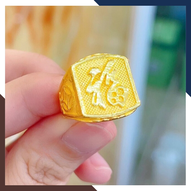 Nhẫn Vàng Nam 24k 9999 2 Chỉ Mặt Chữ Phước - Tài - Lộc Mã NVNA18
