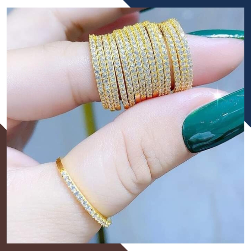 Nhẫn Vàng Nữ Đính 1 Hàng Đá Lấp Lánh NVN212 | Vàng Tây 10k