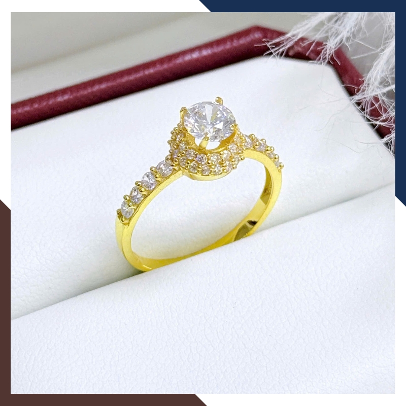 Nhẫn Vàng Nữ Đính Đá Tặng Người Yêu, Nhẫn Đính Hôn Vàng Tây 10k NVN197