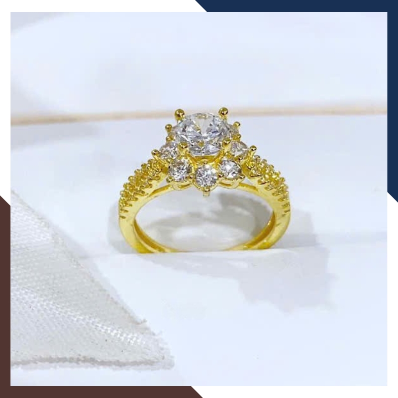 Nhẫn Vàng Nữ Đính Đá Tặng Người Yêu, Nhẫn Đính Hôn Vàng Tây 10k NVN197