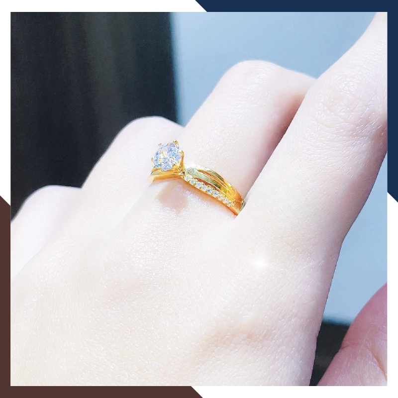 Nhẫn Vàng Nữ Đính Đá Tặng Người Yêu, Nhẫn Đính Hôn Vàng Tây 10k NVN197