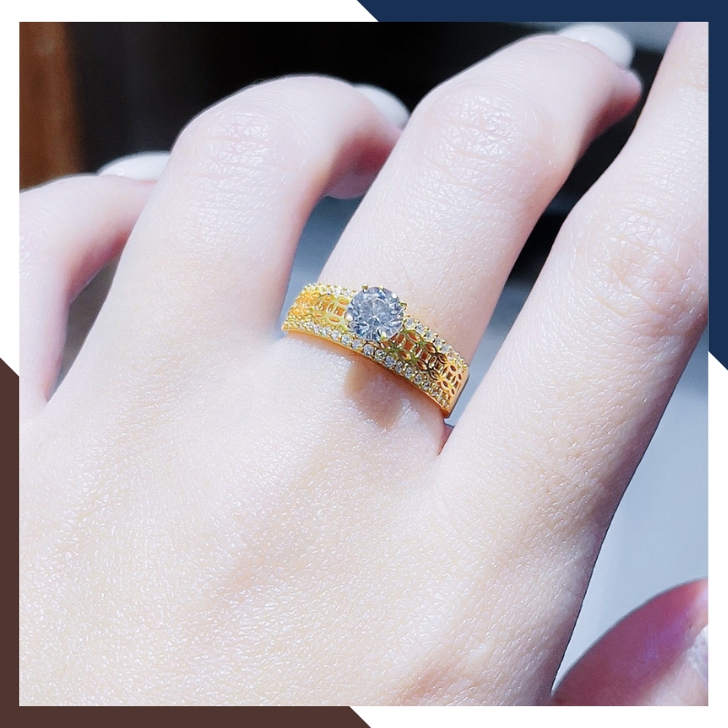 Nhẫn Vàng Nữ Đính Đá Tặng Người Yêu, Nhẫn Đính Hôn Vàng Tây 10k NVN197