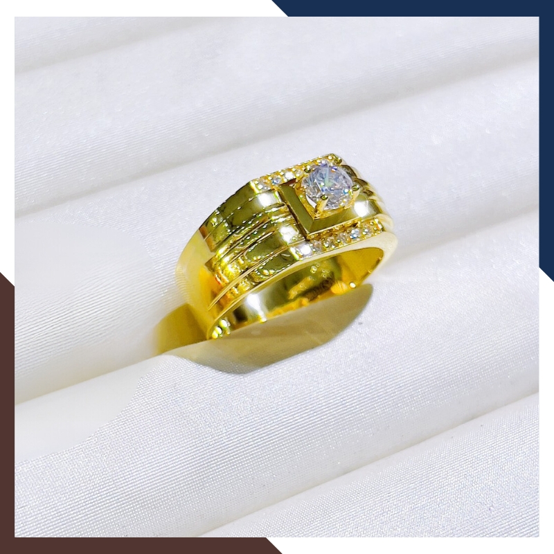 Nhẫn vàng tây nam 10k 1 chỉ đính hột đá trắng đẹp NVNA15