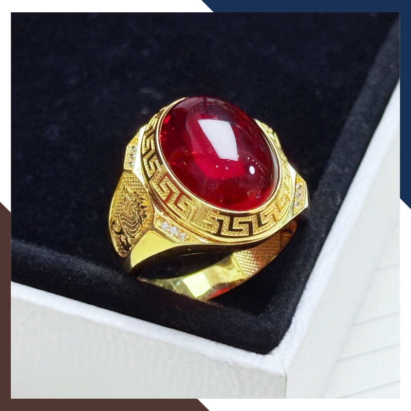 Nhẫn Vàng Tây Nam 10k Đính Đá Phong Thuỷ Màu Đỏ, Đen, vàng NVNA76