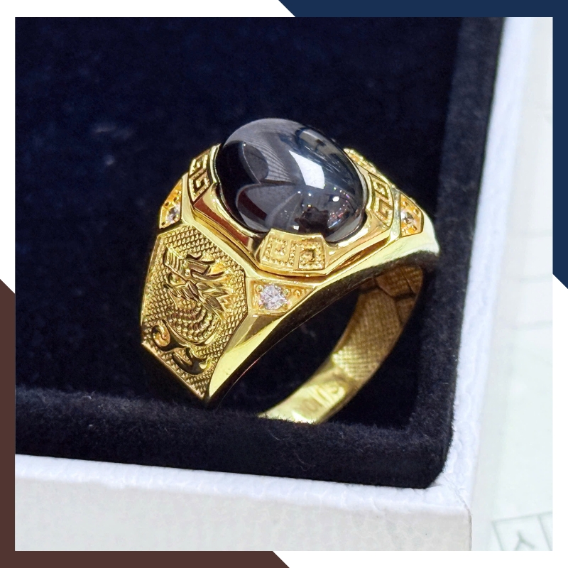 Nhẫn Vàng Tây Nam 10k Đính Đá Phong Thuỷ Màu Đỏ, Đen, vàng NVNA76
