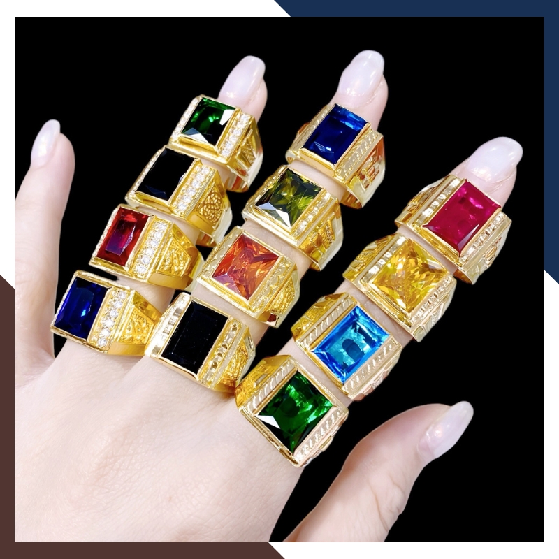 Nhẫn Vàng Tây Nam 10k Đính Đá Phong Thuỷ Hợp Mệnh Kim, Mộc, Thuỷ, Hoả, Thổ Mã NVNA80