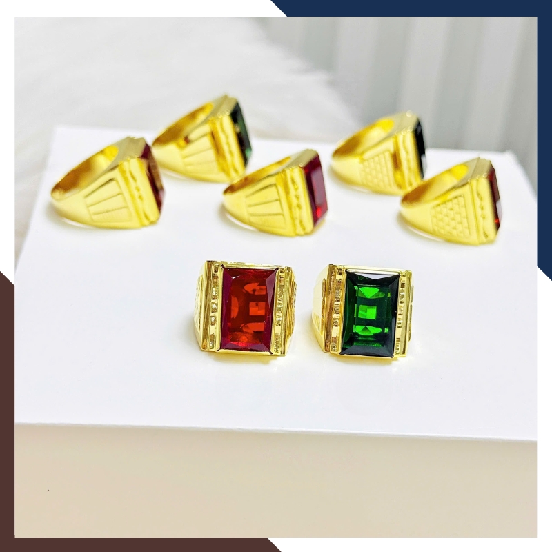 Nhẫn Vàng Tây Nam 10k Đính Đá Phong Thuỷ Màu Xanh/ Đỏ/ Đen Mã NVNA91