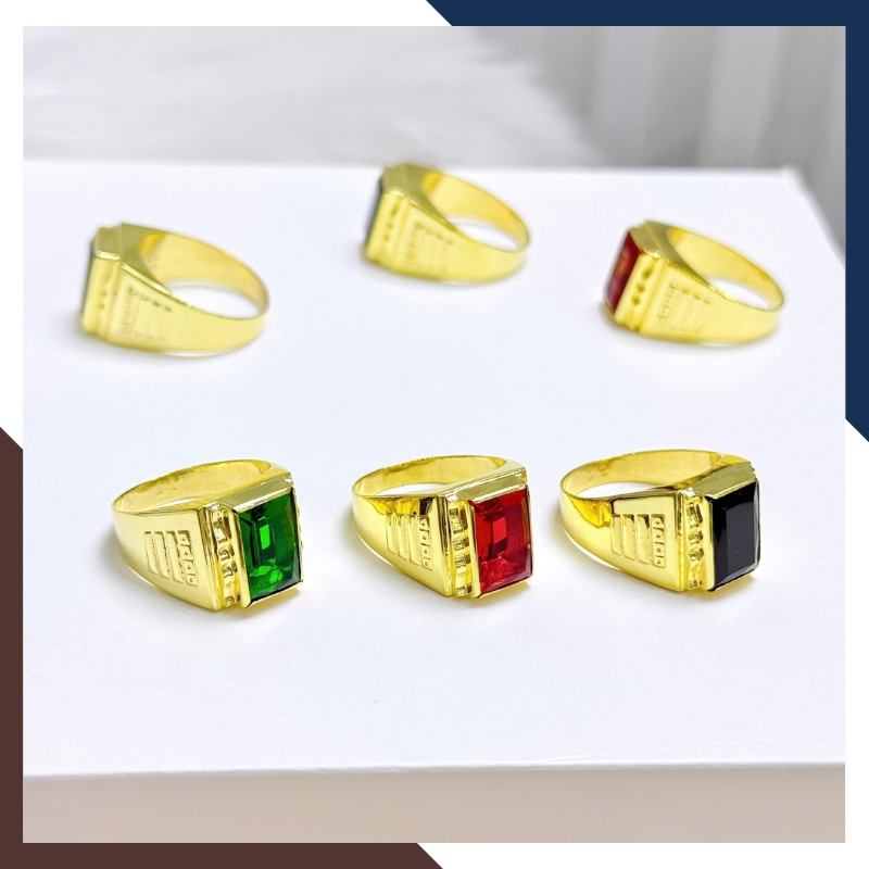 Nhẫn Vàng Tây Nam 10k Đính Đá Phong Thuỷ Màu Xanh/ Đỏ/ Đen Mã NVNA91