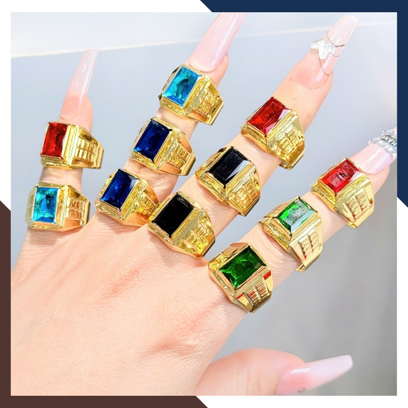 Nhẫn Vàng Tây Nam 10k Đính Đá Phong Thuỷ Màu Xanh/ Đỏ/ Đen/ Vàng NVNA85