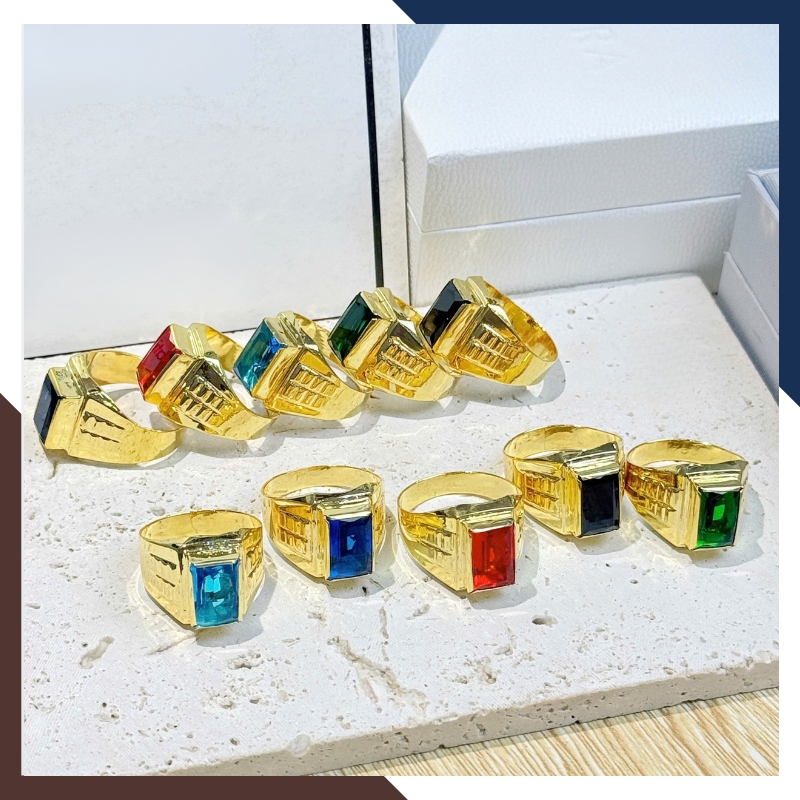 Nhẫn Vàng Tây Nam 10k Đính Đá Phong Thuỷ Màu Xanh/ Đỏ/ Đen/ Vàng NVNA85