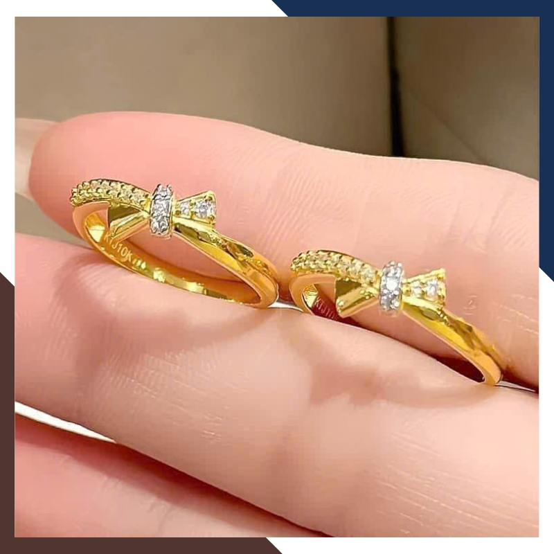 Nhẫn vàng tây nữ 10k hình nơ đính đá NVN295 – Ngọc trai Anchi