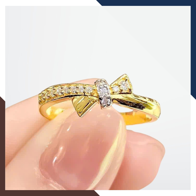 Nhẫn vàng tây nữ 10k hình nơ đính đá NVN295 – Ngọc trai Anchi