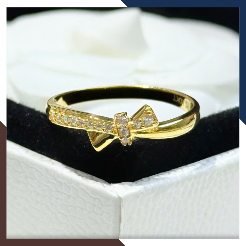 Nhẫn vàng tây nữ 10k hình nơ đính đá NVN295 – Ngọc trai Anchi