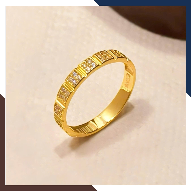 Nhẫn Vàng Tây Nữ 10k NVN282 – Thiết Kế Ô Vuông Đính Đá