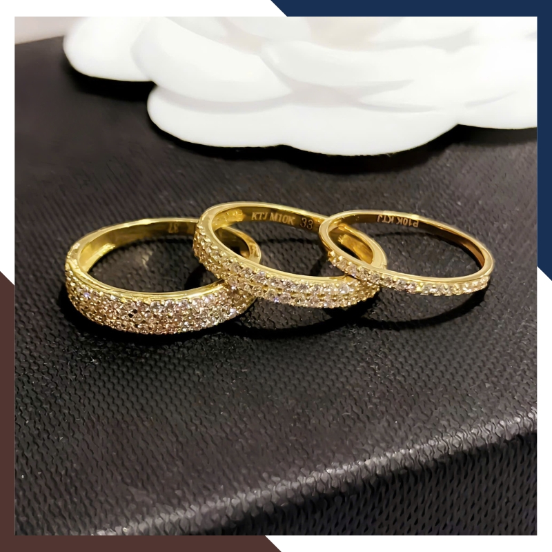 Nhẫn vàng tây nữ NVN285 – 1, 2 hoặc 3 hàng đá lấp lánh