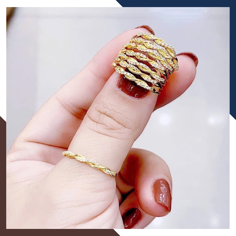 Nhẫn Vàng Tây Nữ 10K NVN320 – Dễ Phối Layering Nhiều Ngón