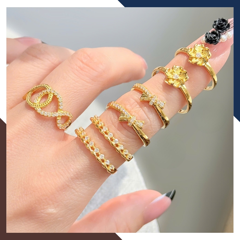 Nhẫn Vàng Tây Nữ 10K Thanh Mảnh NVN346 – Layering Đa Phong Cách