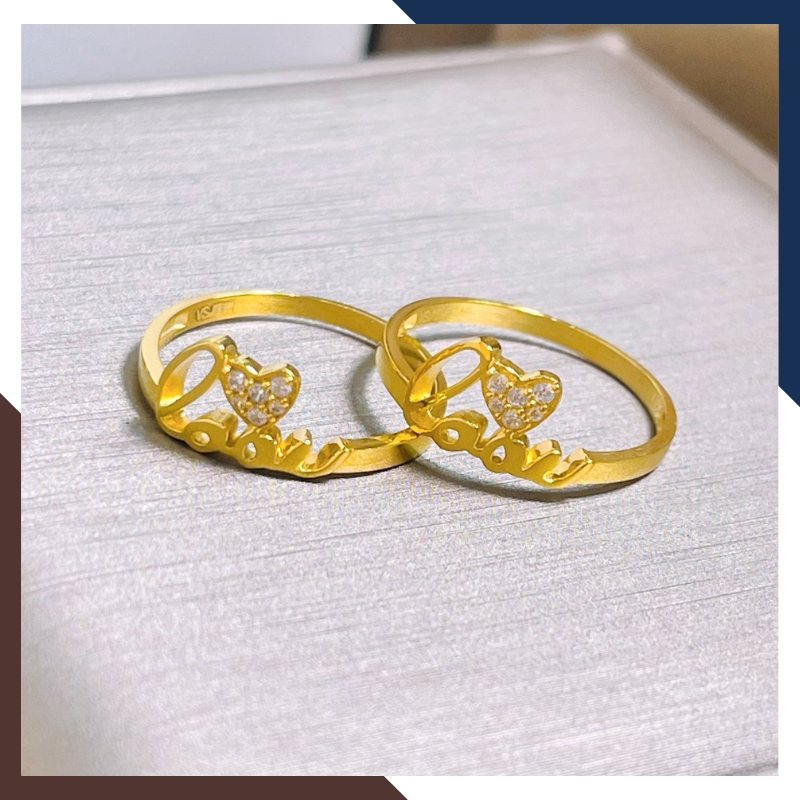 Nhẫn vàng tây nữ 10K NVN399 – Thiết kế trái tim & Love đính đá lấp lánh