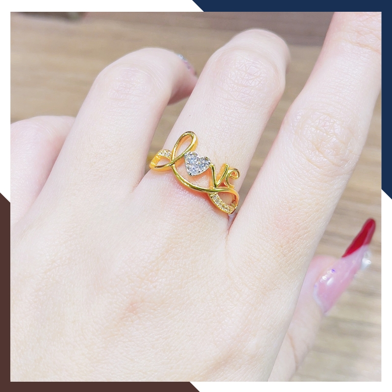 Nhẫn vàng tây nữ 10K NVN399 – Thiết kế trái tim & Love đính đá lấp lánh