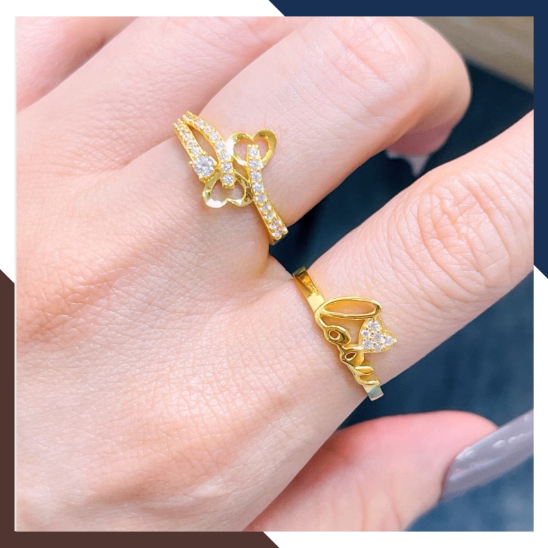 Nhẫn vàng tây nữ 10K NVN399 – Thiết kế trái tim & Love đính đá lấp lánh