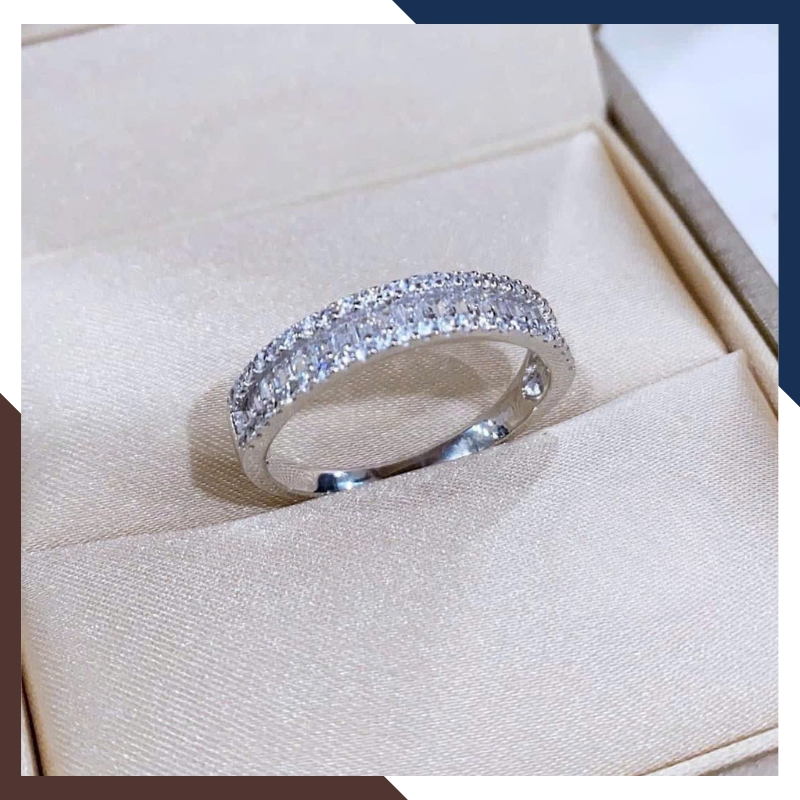 Nhẫn Vàng Trắng Nam Nữ 10k Đính Đá Gate NVN241 Sang Trọng