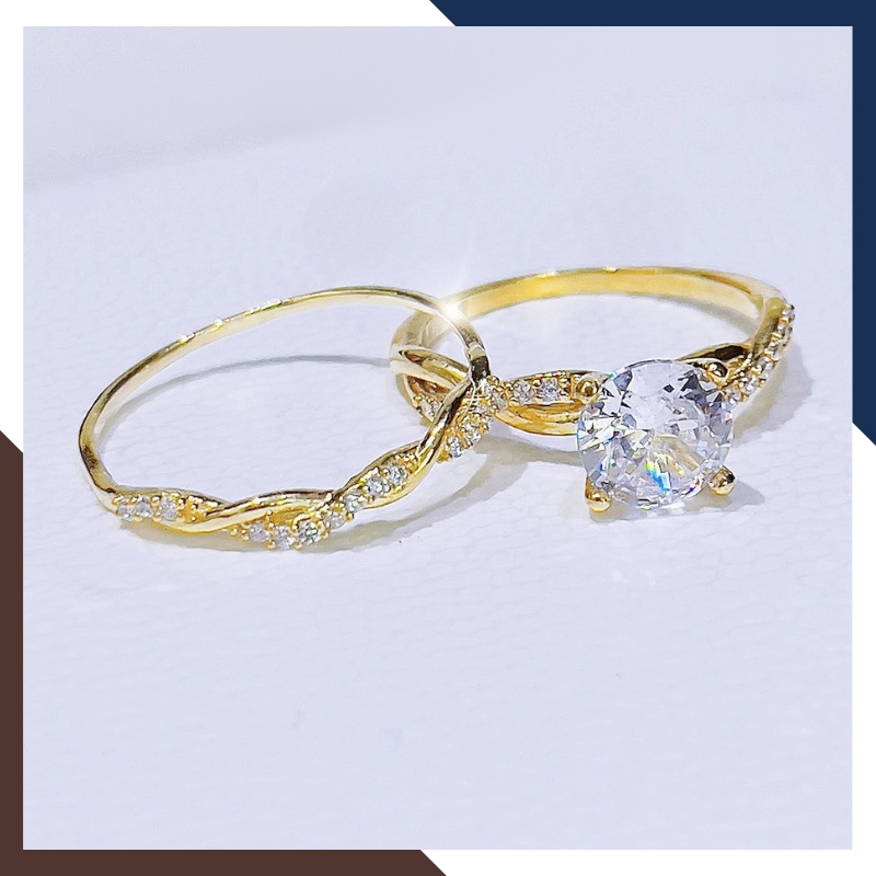 Set 2 Nhẫn Vàng Tây Nữ 10K Kiểu Xoắn Thanh Mảnh NVN322